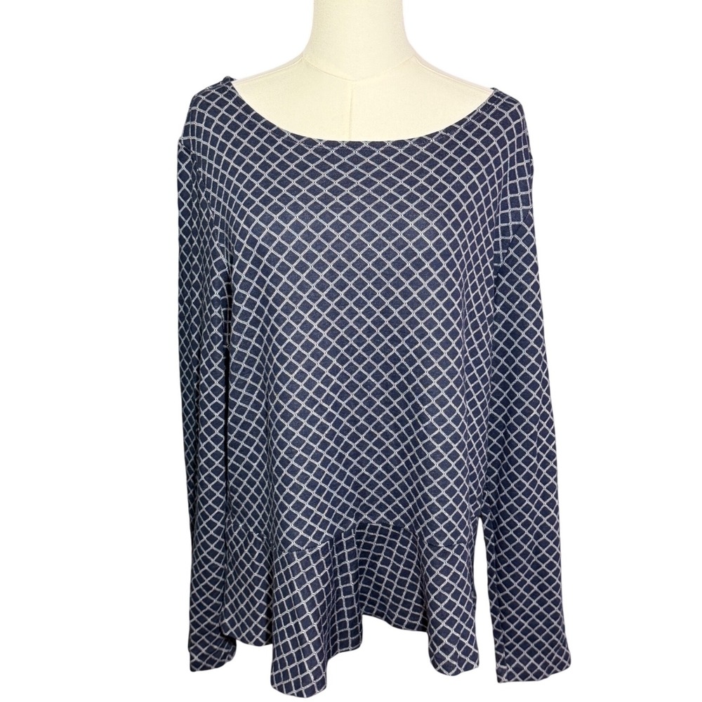 Talbots Blue Diamond Geo Patterned Peplum Top Size XL